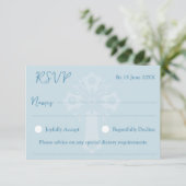 RSVP Card Style 2 Floral Cross Baptism Bleu (Debout devant)