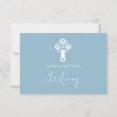 RSVP Card Style 2 Floral Cross Baptism Bleu (Dos)