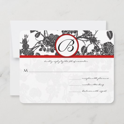 RSVP Cards Zwart en Grijs Rozen Rood Trim (Achterkant)