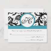 RSVP Cards-Zwart & Wit Damast Donker Zwembad Blauw (Achterkant)