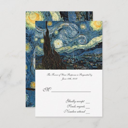 RSVP, carte d'acceptation mariage, Starry Night (Devant / Derrière)