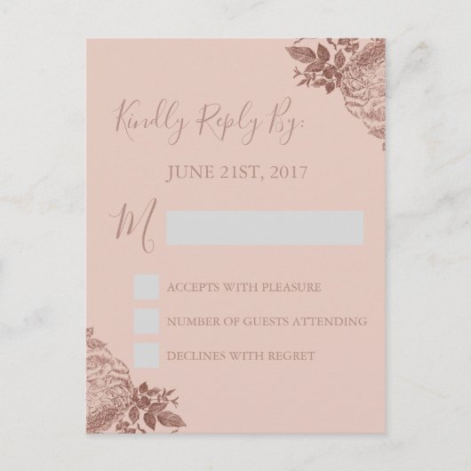 RSVP - Carte de réponse du Mariage Rose Gold Blush (Devant)