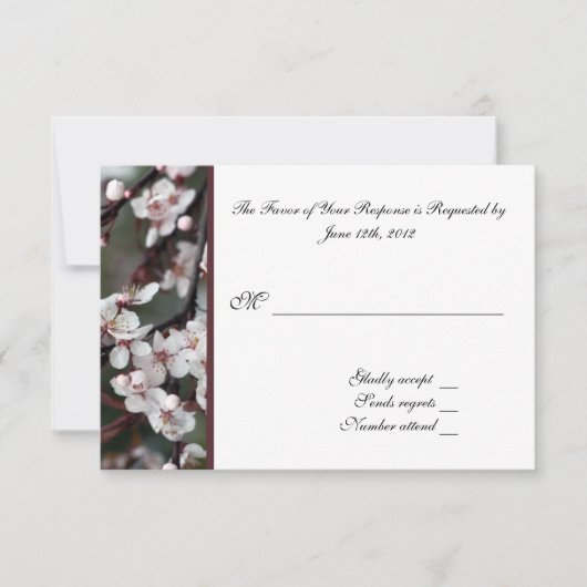 RSVP, carte de réponse, fleurs de prune (Devant)
