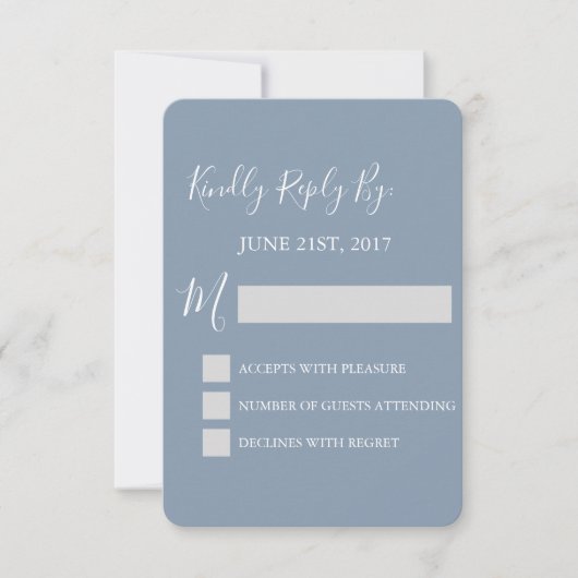 RSVP - Carte de réponse Mariage bleu Dusty (Devant)
