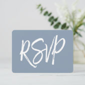 RSVP - Carte de réponse Mariage bleu Dusty (Debout devant)