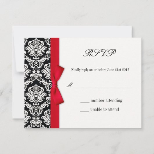 RSVP - Carte de réponse Mariage Damask Red Bow (Devant)