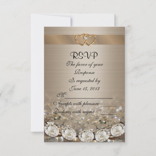 RSVP carte de réponse mariage diamants et satin (Devant)