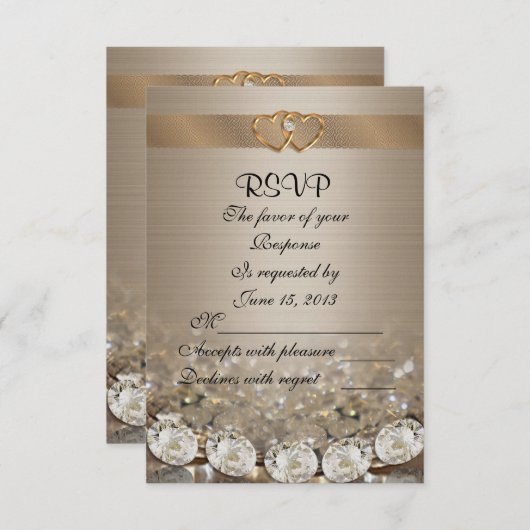 RSVP carte de réponse mariage diamants et satin (Devant / Derrière)