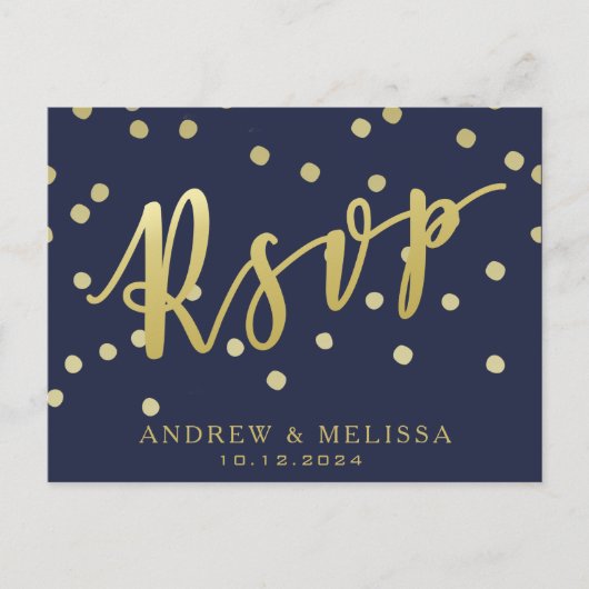 RSVP | Carte postale Marine Blue & Faux Gold Scrip (Devant)