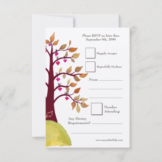 RSVP Cartes de Mariage Carving Coeur Arbre Automne (Dos)