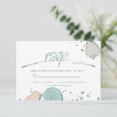 RSVP | Casual Beach Seashells Coral en Blauwgroen Kaart (Staand voorkant)