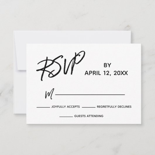 RSVP Casual Handschrift Script BW Bruiloft Set Kaartje (Voorkant)