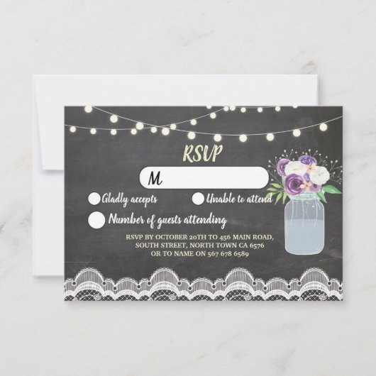 RSVP Chalk Lace Wedding Rustic Lights Floral Jar Kaart (Voorkant)
