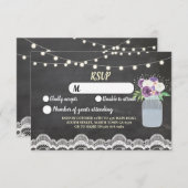 RSVP Chalk Lace Wedding Rustic Lights Floral Jar Kaart (Voorkant / Achterkant)