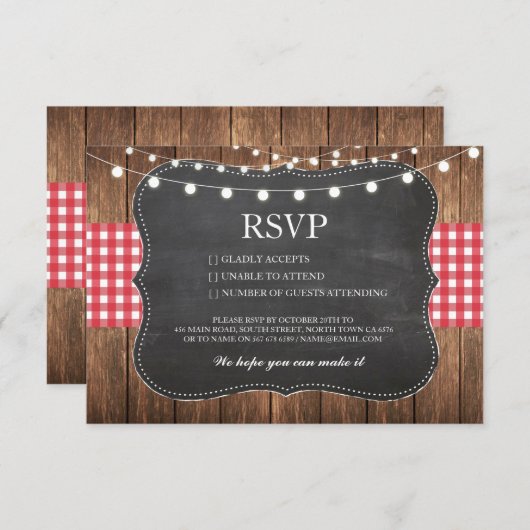 RSVP Chalk Mariage Bois Rustique Red Check Cartes (Devant / Derrière)