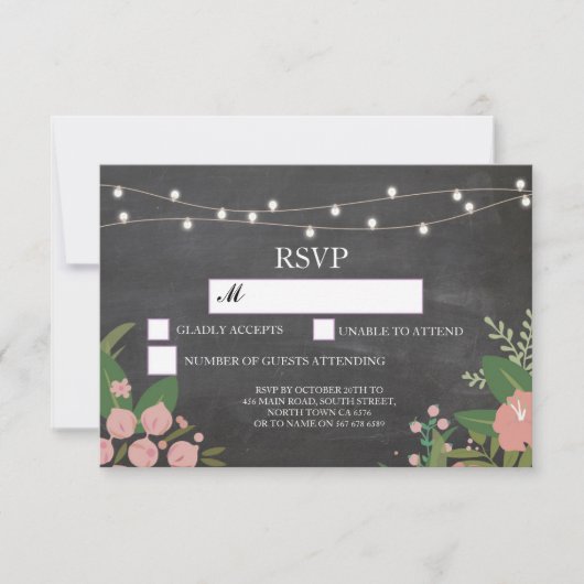 RSVP Chalk Mariage Lumières Rustiques Cartes Flora (Devant)