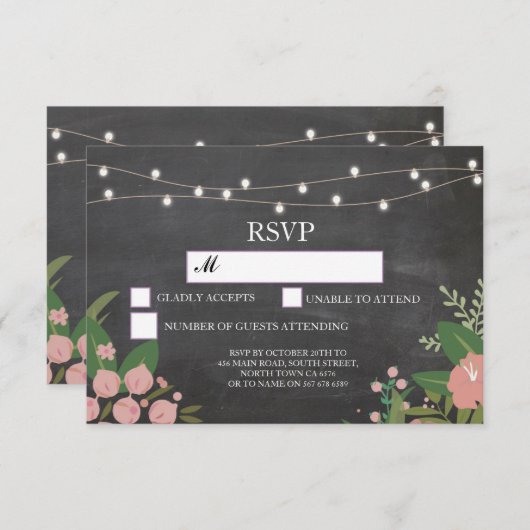 RSVP Chalk Mariage Lumières Rustiques Cartes Flora (Devant / Derrière)