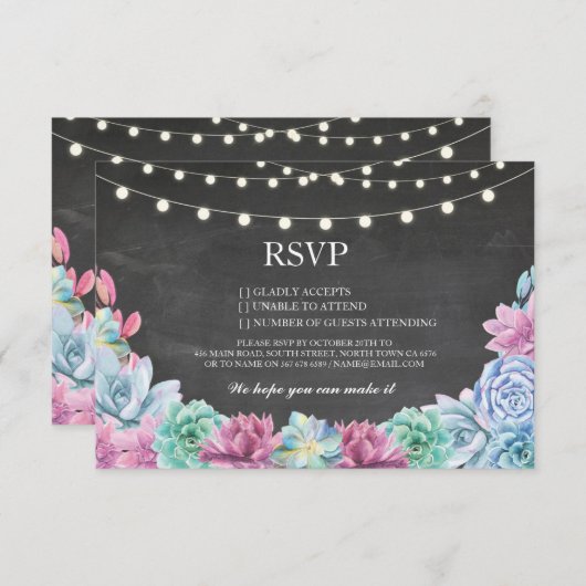 RSVP Chalk Mariage Rustique Succulents Cartes Flor (Devant / Derrière)