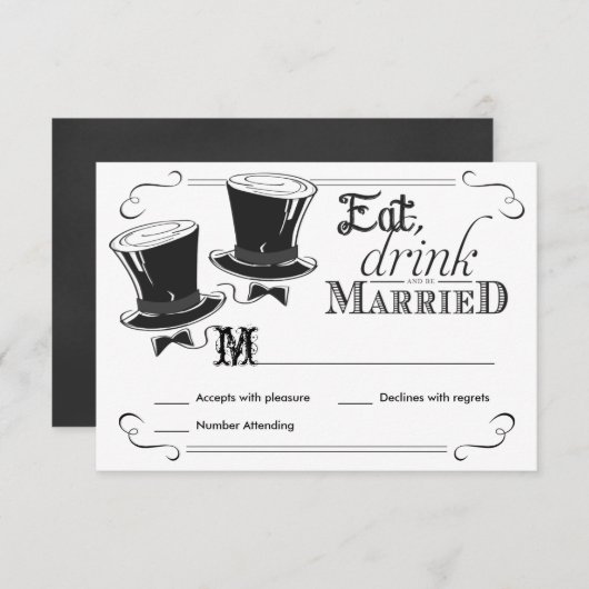 RSVP Chalkboard Gay Mariage Top Chapeaux (Devant / Derrière)