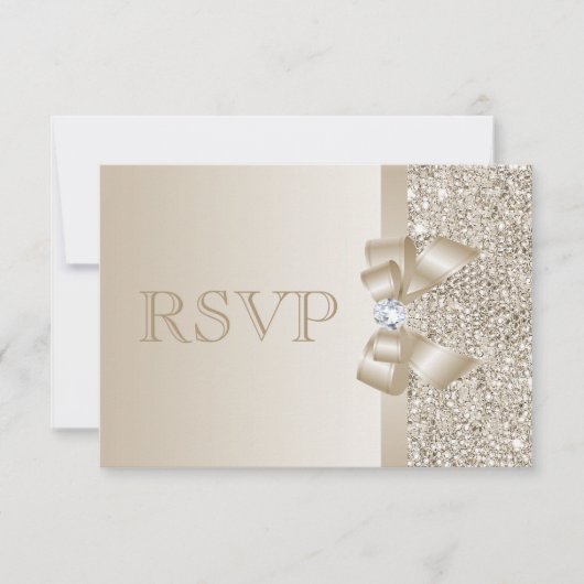 RSVP Champagne Sequins, Bow & Diamant RSVP Kaartje (Voorkant)