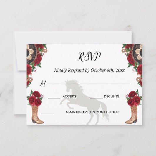RSVP Charra Invitations, Red Roses charra (Devant)