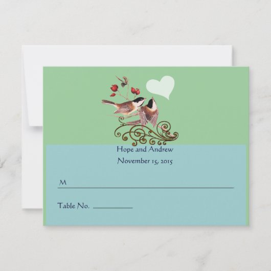 RSVP Chickadee Tortelduifjes Wedding Place Card Kaartje (Voorkant)