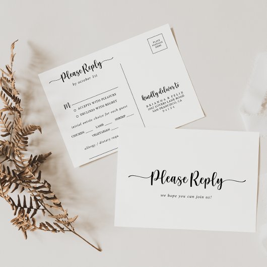 RSVP Choix de Menu Calligraphie Minimaliste