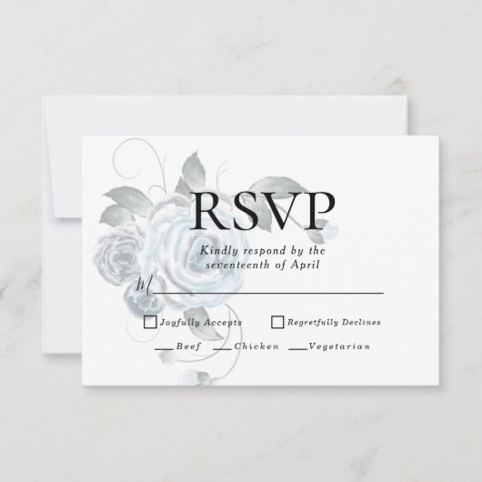 RSVP | Choix du menu Fleurs aquarelle bleu poussié (Devant)