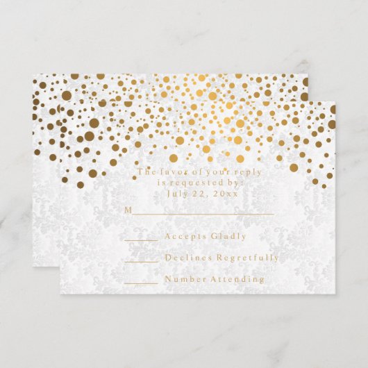 RSVP Confettis dorés élégants Mariage (Devant / Derrière)