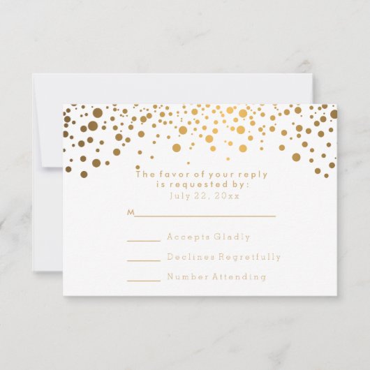 RSVP Confettis dorés Mariage Blanc élégant (Devant)
