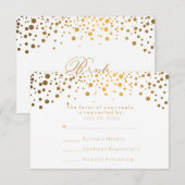 RSVP Confettis dorés Mariage Blanc élégant (Devant / Derrière)