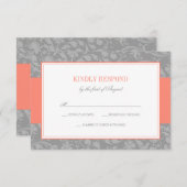 RSVP Coral et Grey Mariage damassé (Devant / Derrière)