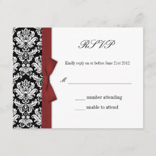 RSVP - Damask Burgundy Bow Wedding Response Kaart