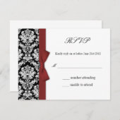 RSVP - Damask Burgundy Bow Wedding Response Kaart (Voorkant / Achterkant)