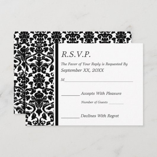 RSVP Damask Mariage noir et blanc (Devant / Derrière)
