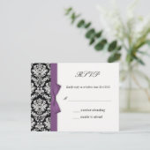 RSVP - Damask Paarse Bow Wedding Response Kaart (Staand voorkant)