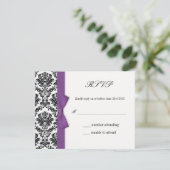 RSVP - Damask Paarse Bow Wedding Response Kaart (Staand voorkant)