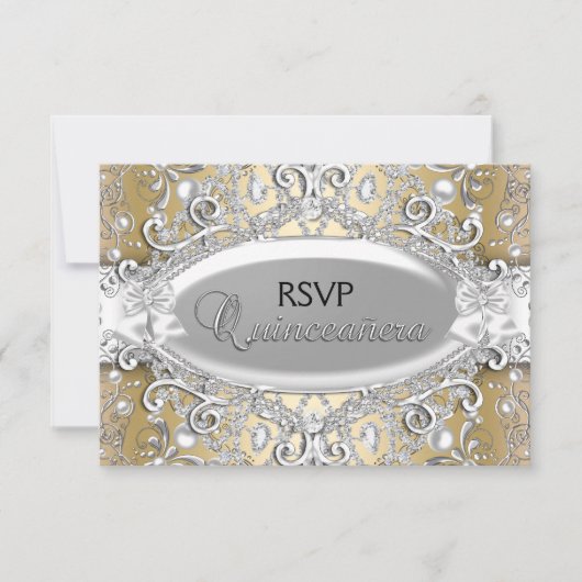 RSVP Damask Perle Argent & Or Quinceanera (Devant)