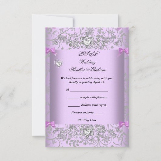 RSVP Damassé Lilas Mariage Diamants Blancs Cœurs (Dos)