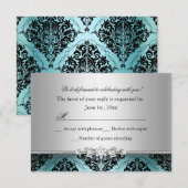 RSVP damassé turquoise et argent (Devant / Derrière)