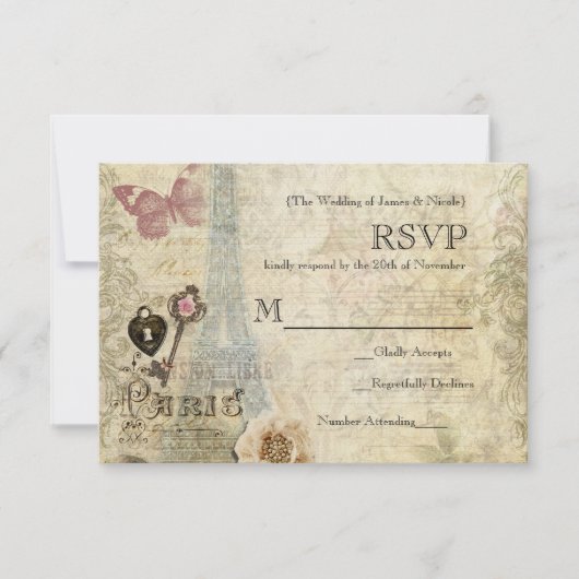 RSVP de mariage à clé et serrure de roses roses vi (Devant)