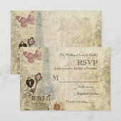 RSVP de mariage à clé et serrure de roses roses vi (Devant / Derrière)