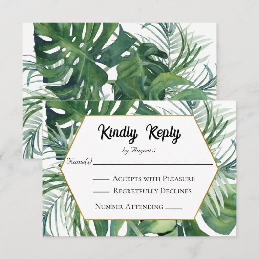 RSVP de mariage à la verdure tropicale (Devant / Derrière)