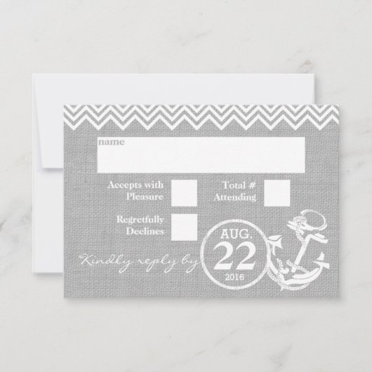 RSVP de mariage Chevron d'ancre nautique (Devant)