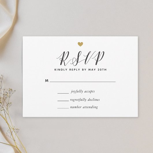 RSVP de mariage coeurs dorés modernes