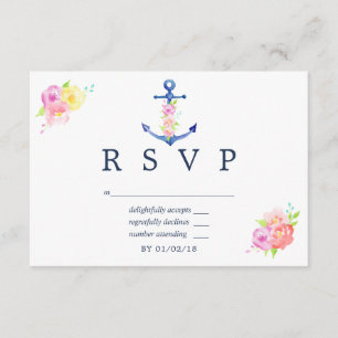 RSVP de mariage floral à thème nautique aquarelle