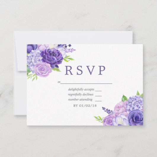 RSVP de mariage floral à thème Ultra Violet (Devant)