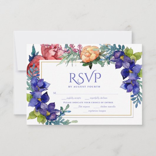 RSVP de mariage | Floral aquarelle Bonheur (Devant)