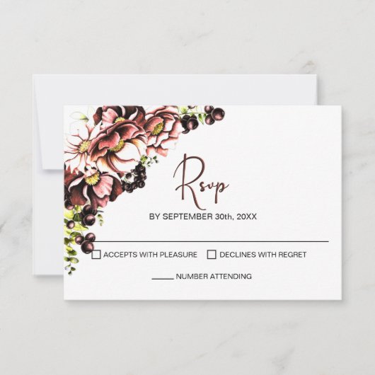 RSVP de mariage floral rose rustique (Devant)
