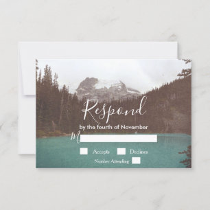 RSVP de mariage forêt d'arbres de lac de montagne